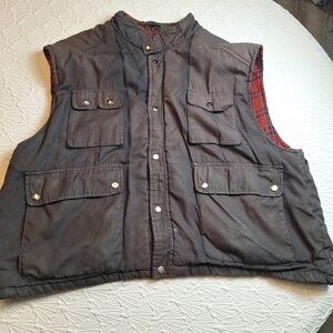 Vtg Distressed Vest W/ Plaid Lining 2X